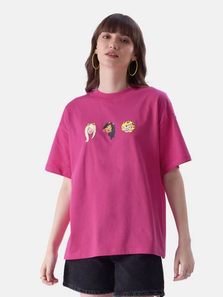 The Souled Store Graphic Print Women Round Neck Pink T-Shirt