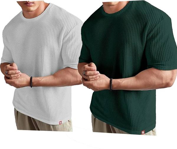 COPEHI Solid Men Round Neck Green, Black T-Shirt