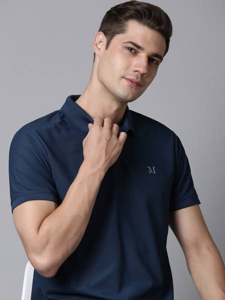 Maxzone Solid Men Polo Neck Dark Blue T-Shirt