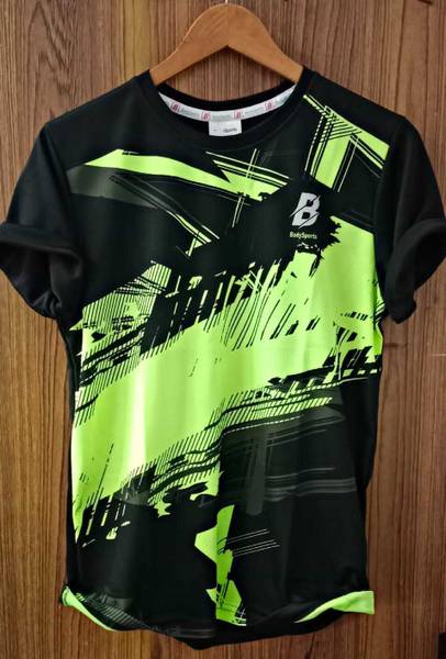 Bodysports.co Geometric Print Couple Round Neck Light Green, Black T-Shirt