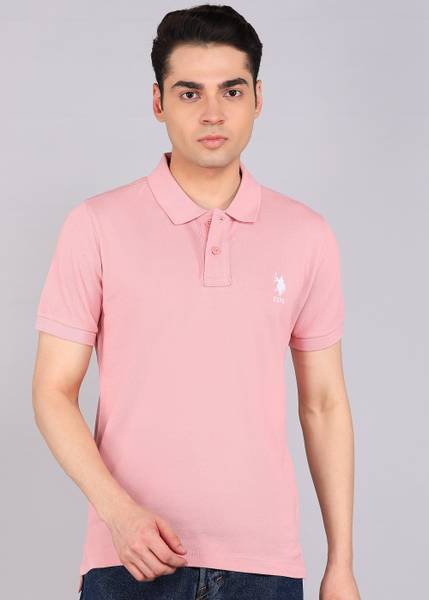 U.S. POLO ASSN. Solid Men Polo Neck Pink T-Shirt