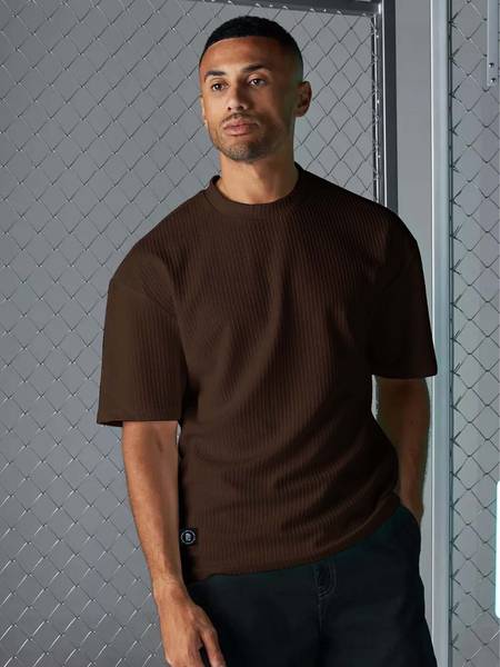 MANIAC Solid Men Round Neck Brown T-Shirt