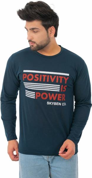 SKYBEN Printed Men Round Neck Dark Blue T-Shirt