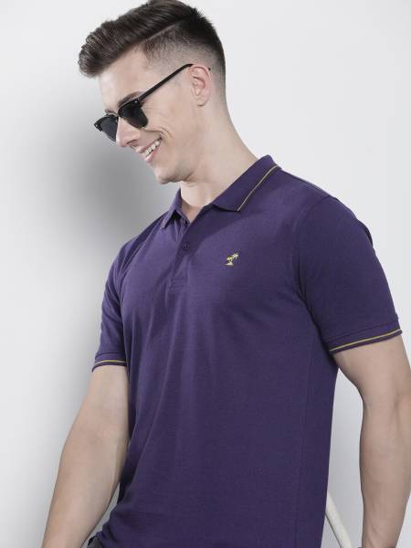 The Indian Garage Co. Solid Men Polo Neck Purple T-Shirt