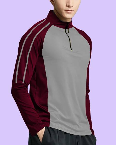 BELACHY Colorblock Men Henley Neck Green T-Shirt