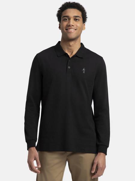 JOCKEY Solid Men Polo Neck Black T-Shirt