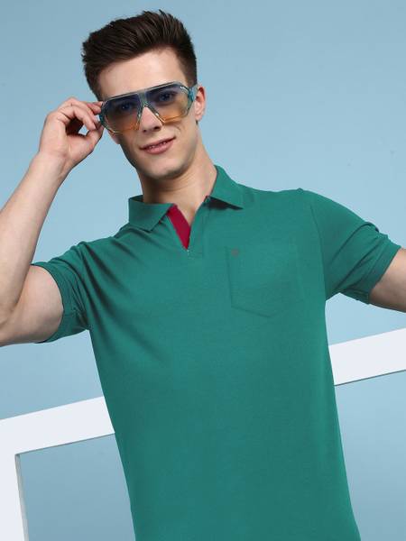 LUX cozi Solid Men Polo Neck Light Blue T-Shirt