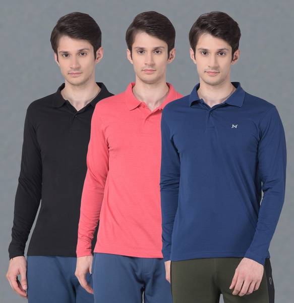 Force NXT Solid Men Polo Neck Blue, Black, Pink T-Shirt