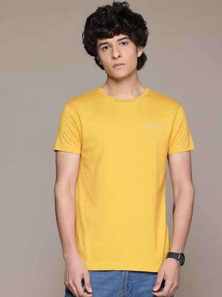 Roadster Printed Men Round Neck Yellow T-Shirt