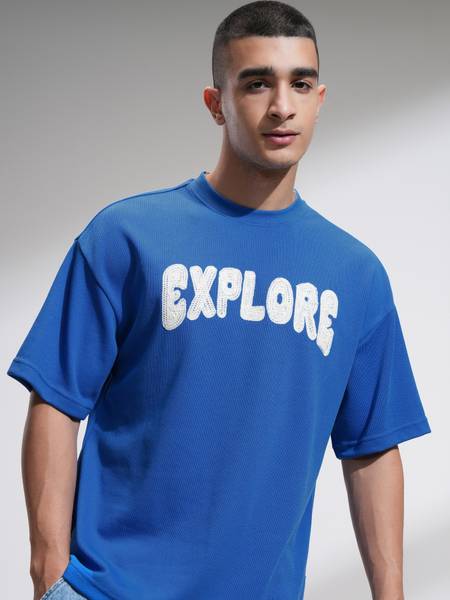 HIGHLANDER Printed Men Round Neck Blue T-Shirt
