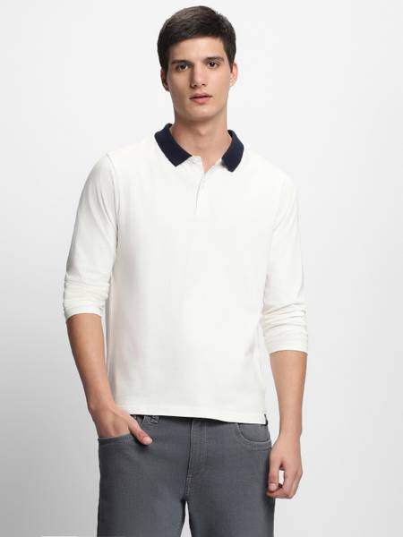Dennis Lingo Solid Men Polo Neck White T-Shirt