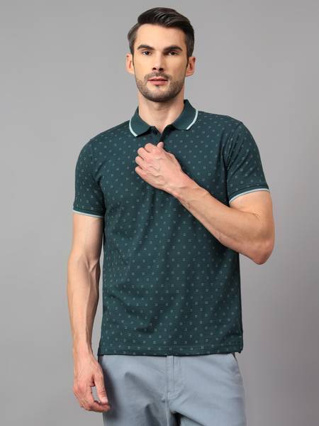 CANTABIL Printed Men Polo Neck Blue T-Shirt