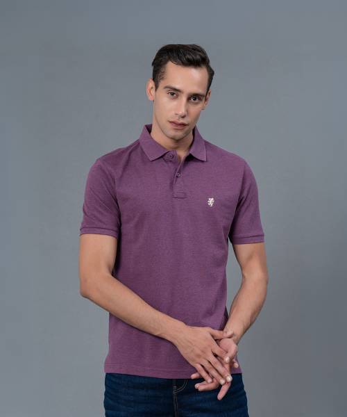 RED TAPE Solid Men Polo Neck Purple T-Shirt