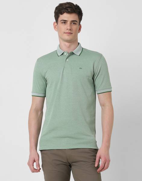 PETER ENGLAND Self Design Men Polo Neck Green T-Shirt