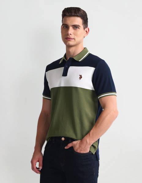 U.S. POLO ASSN. Colorblock Men Polo Neck Green T-Shirt