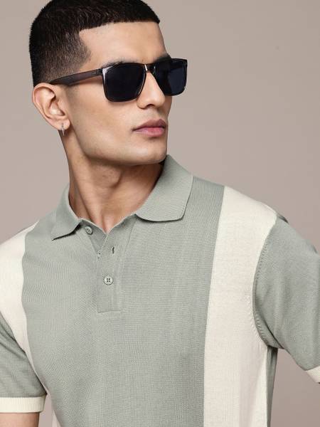 Roadster Colorblock Men Polo Neck Green T-Shirt