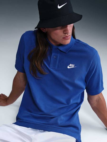 NIKE Solid Men Polo Neck Blue T-Shirt