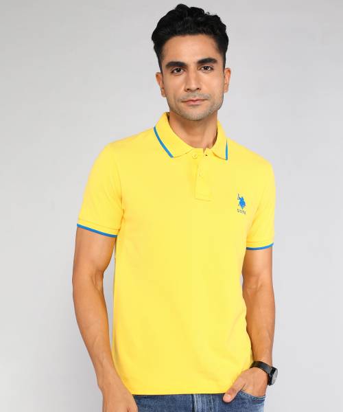 U.S. POLO ASSN. Solid Men Polo Neck Yellow T-Shirt