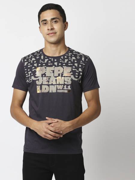 Pepe Jeans Graphic Print Men Crew Neck Black T-Shirt