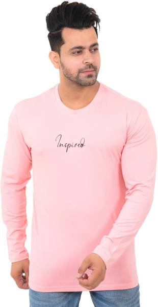 E-MAX Printed Men Round Neck Pink T-Shirt