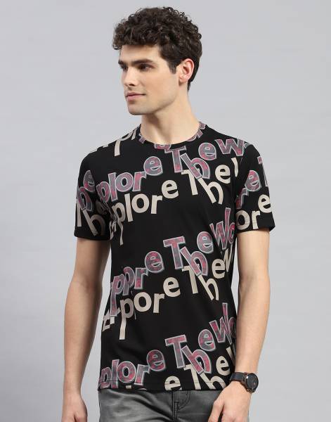 MONTE CARLO Printed Men Round Neck Black T-Shirt