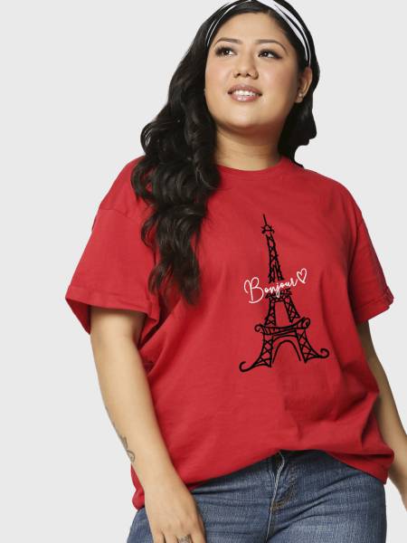 BEWAKOOF Printed, Typography Women Round Neck Red T-Shirt