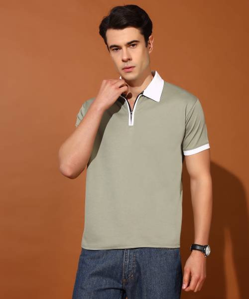 Christy World Solid Men Polo Neck Light Green T-Shirt