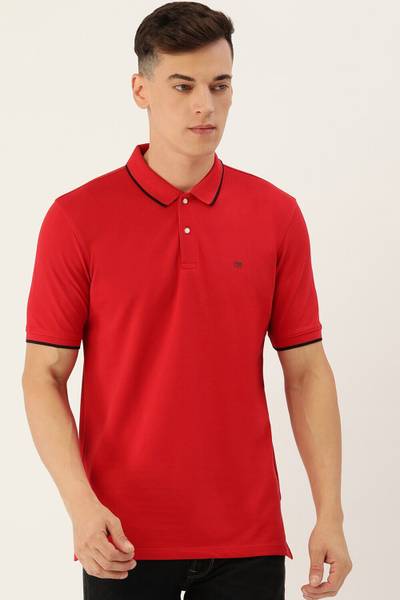 PETER ENGLAND Solid Men Polo Neck Red T-Shirt