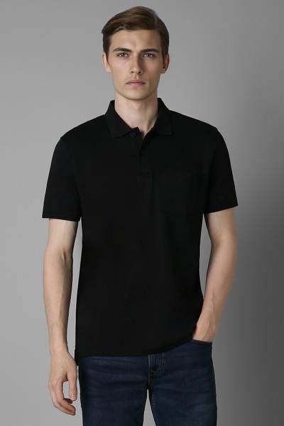 LOUIS PHILIPPE Solid Men Polo Neck Black T-Shirt