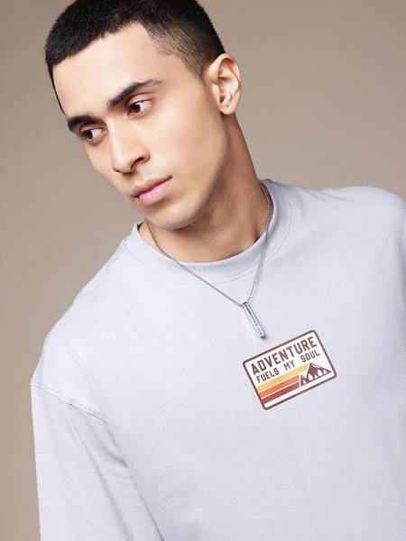 Roadster Printed Men Round Neck Grey T-Shirt