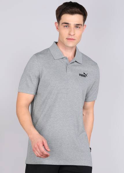 PUMA Solid Men Polo Neck Grey T-Shirt
