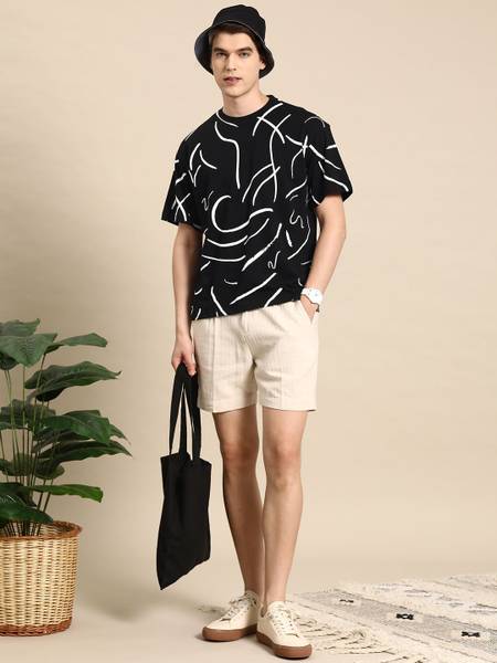 Mast & Harbour Printed Men Round Neck Black T-Shirt