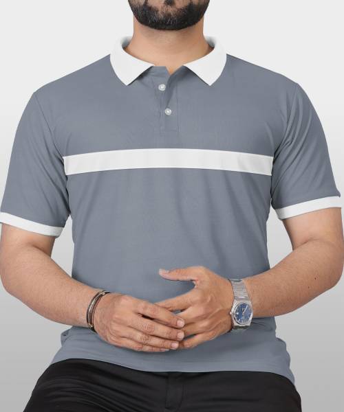 VeBNoR Colorblock Men Polo Neck Grey T-Shirt