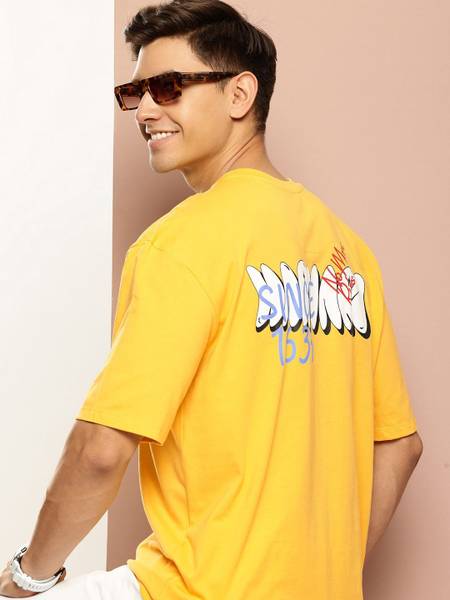 HARVARD Printed Men Round Neck Yellow T-Shirt