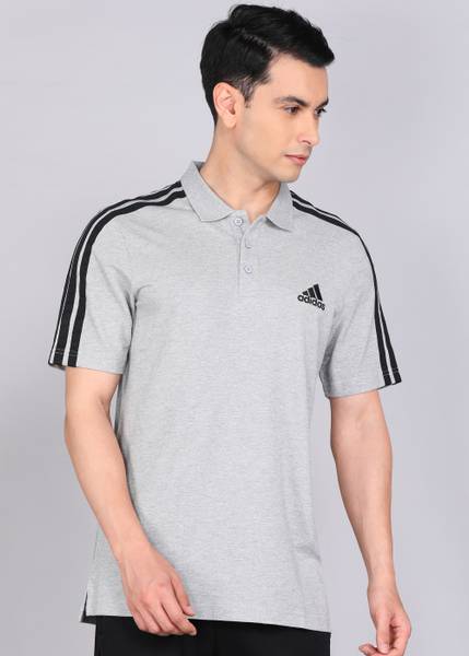 ADIDAS Solid Men Polo Neck Grey T-Shirt