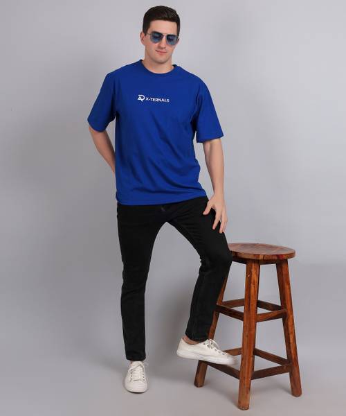xternals Self Design Men Round Neck Blue T-Shirt