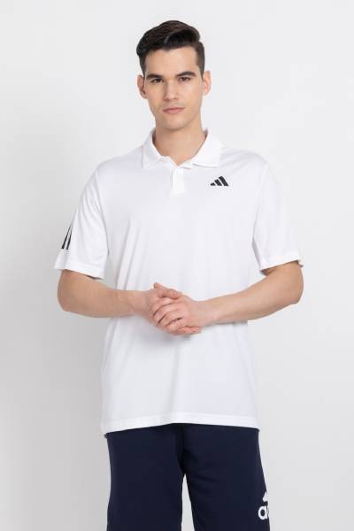 ADIDAS Solid Men Polo Neck White T-Shirt