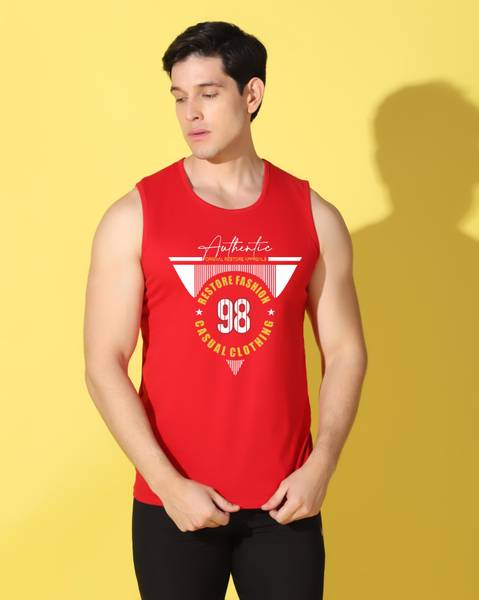 WOOSTRO Printed Men Scoop Neck Red T-Shirt