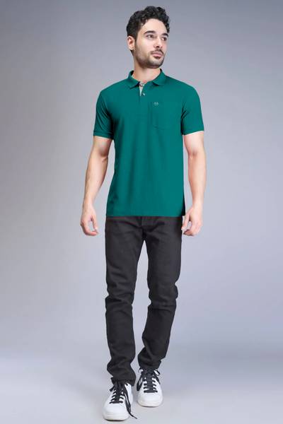 Triptee Solid Men Polo Neck Green T-Shirt