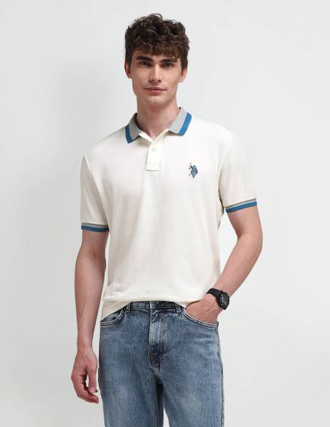 U.S. POLO ASSN. Solid Men Polo Neck White T-Shirt