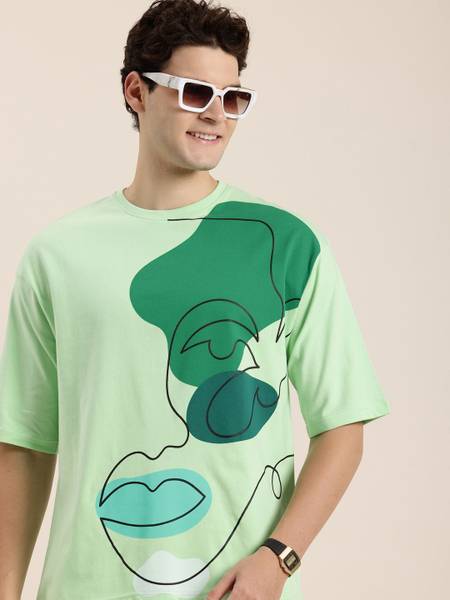 HERE&NOW Printed Men Round Neck Green T-Shirt