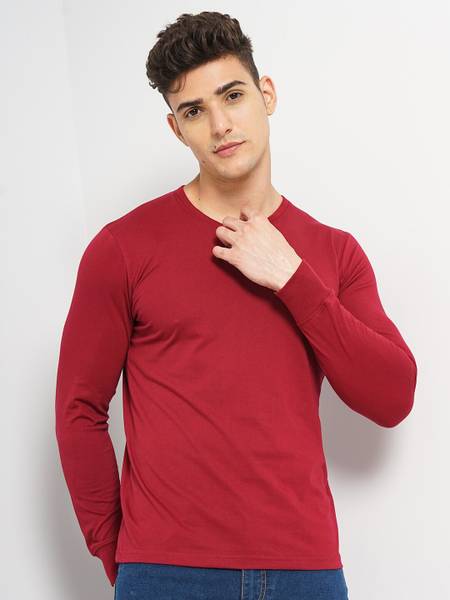 The Indian Garage Co. Solid Men V Neck Maroon T-Shirt