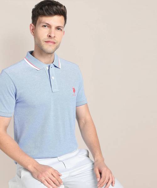 U.S. POLO ASSN. Solid Men Polo Neck Blue T-Shirt