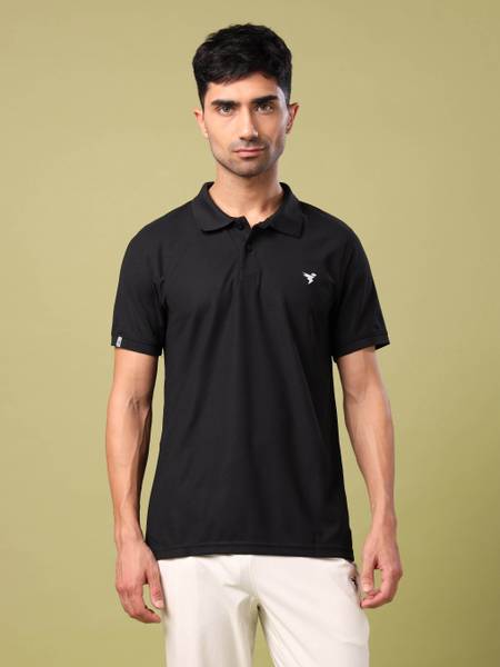 TECHNOSPORT Self Design Men Polo Neck Black T-Shirt