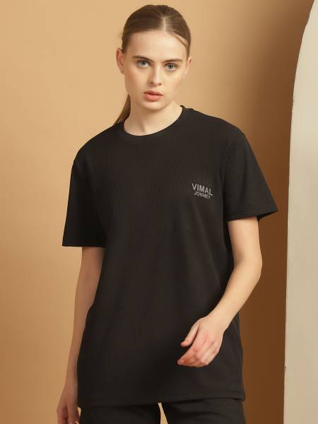 VIMAL JONNEY Solid Women Round Neck Black T-Shirt