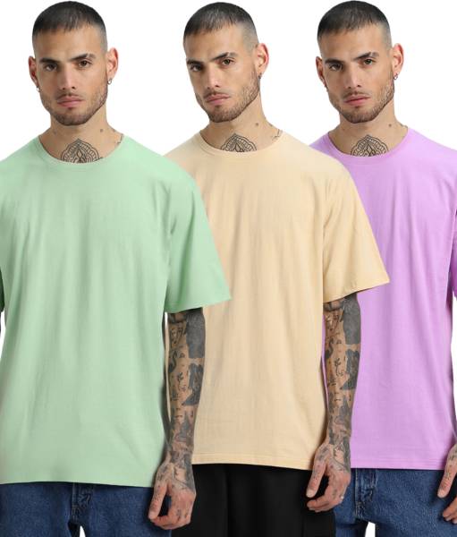 Veirdo Solid Men Round Neck Multicolor T-Shirt