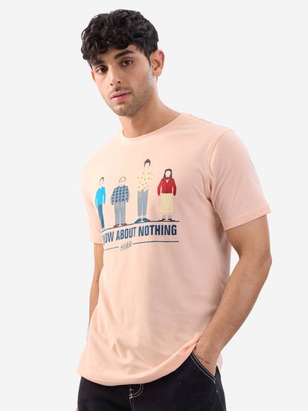 The Souled Store Graphic Print Men Round Neck Pink T-Shirt