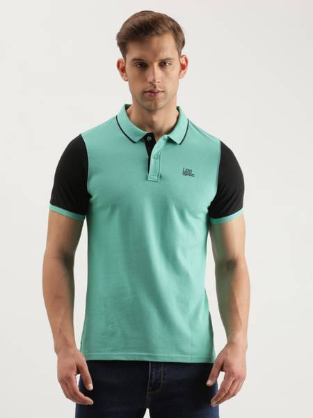 LEE Colorblock Men Polo Neck Green T-Shirt