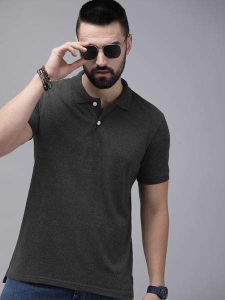 Roadster Solid Men Polo Neck Grey T-Shirt