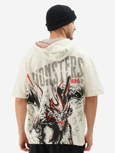 The Souled Store Printed Men Hooded Neck White T-Shirt